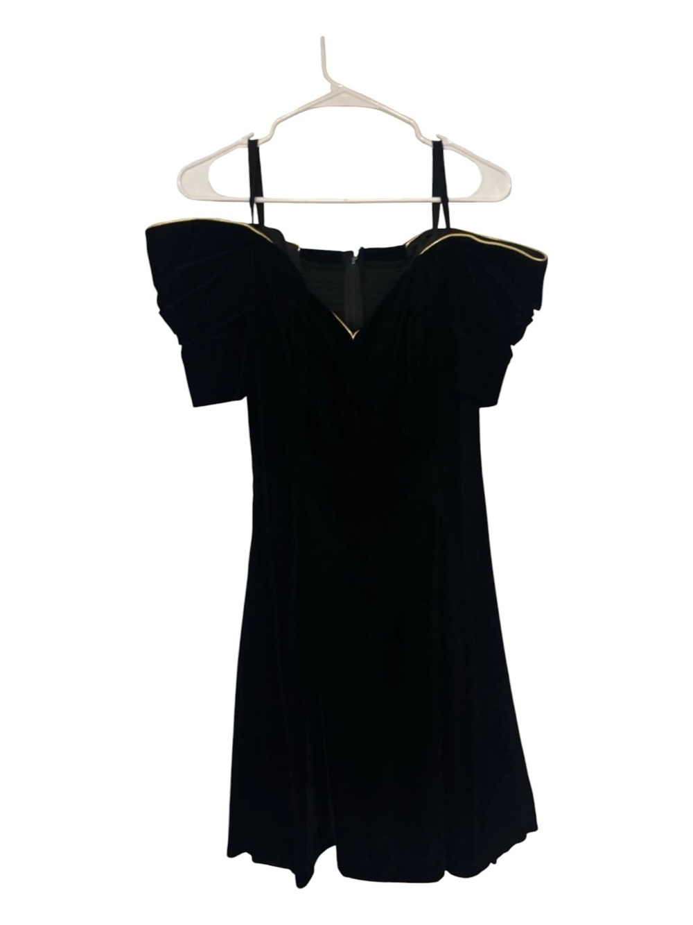 Vintage Moda Black Shoulder Velvet Dress with Gold Trim